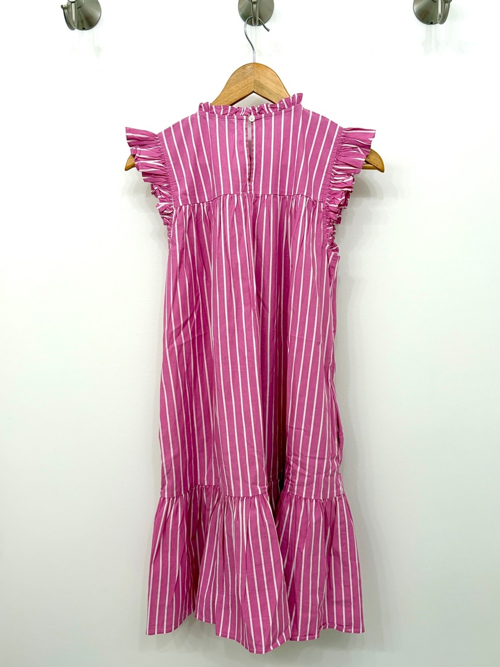 JCrew Pink Striped Smocked Ruffle Mini Dress Coquette Southern Prep Garden Party - Picture 6 of 10